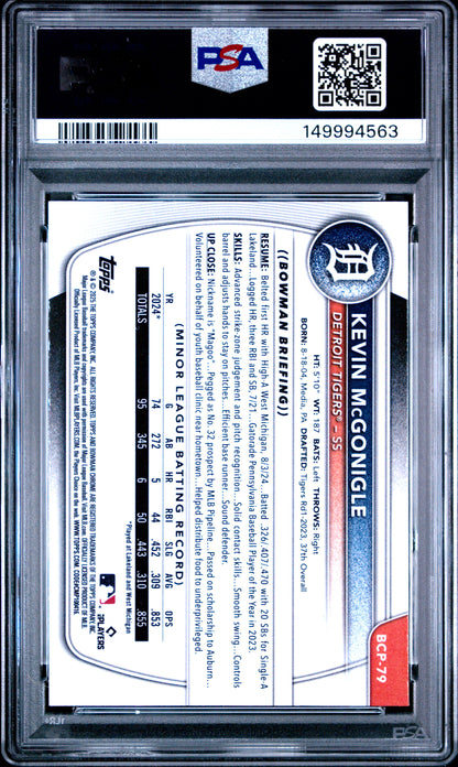 2025 Bowman Chrome #BCP79 Kevin Mcgonigle Mini Diamond PSA 9