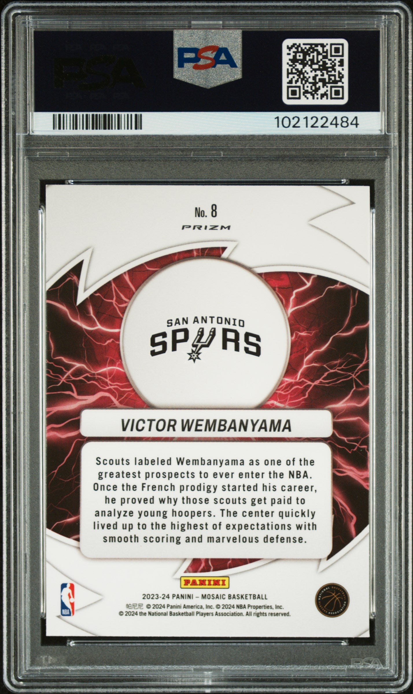 2023 Panini Mosaic Thunder Road #8 Victor Wembanyama Thunder Road-Mosaic PSA 10
