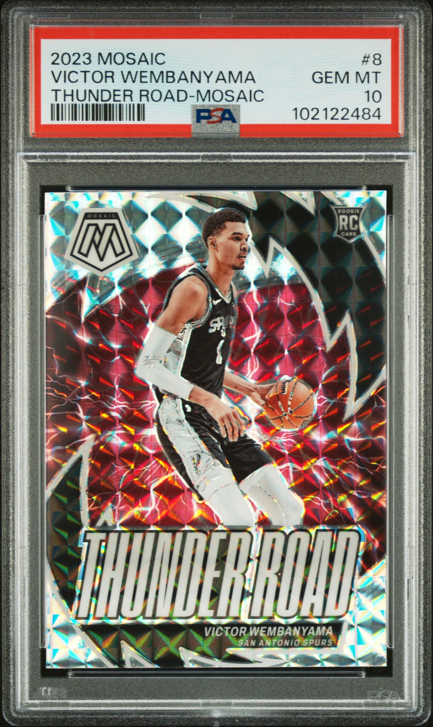 2023 Panini Mosaic Thunder Road #8 Victor Wembanyama Thunder Road-Mosaic PSA 10
