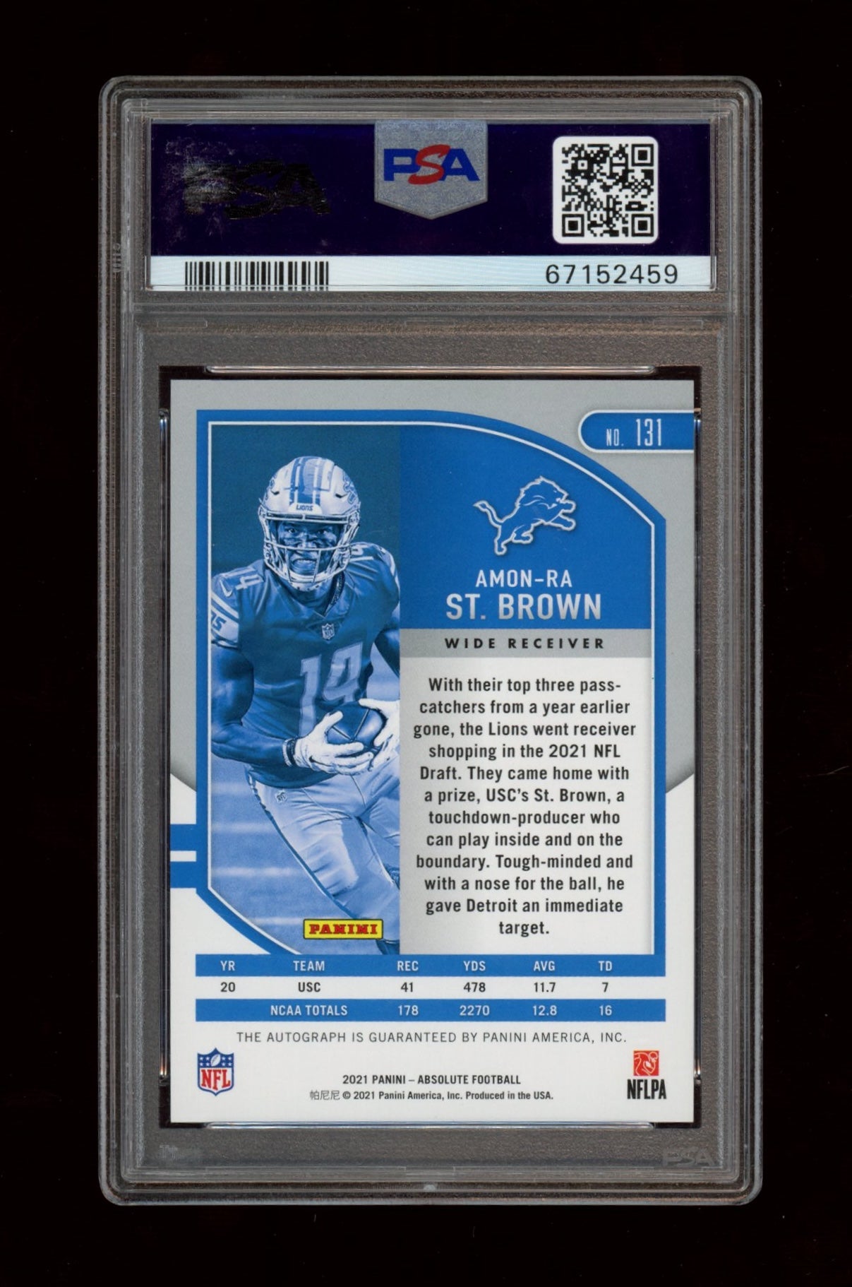 2021 Panini Absolute #131 Amon-Ra St. Brown Signature PSA 10