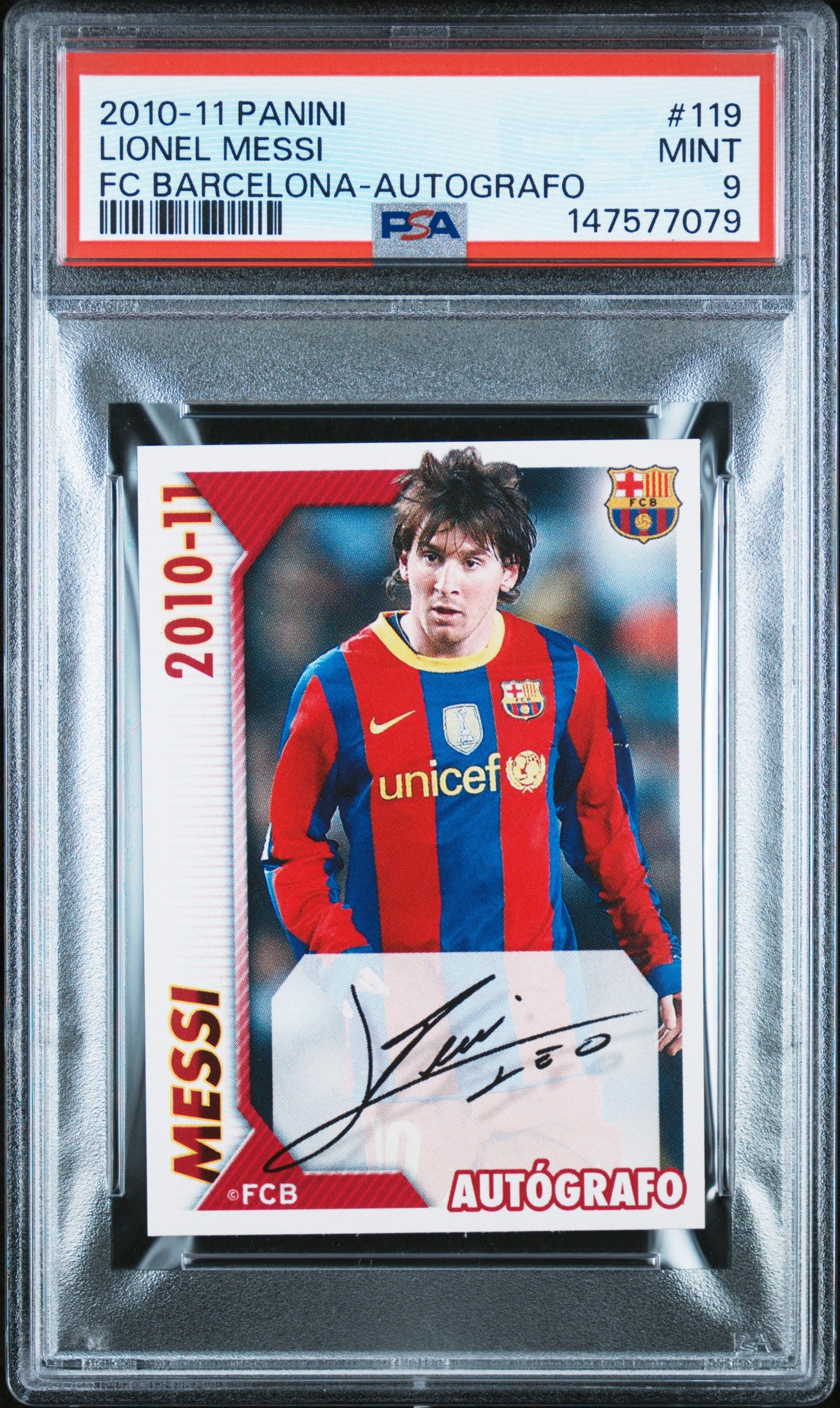 2010-11 Panini Fc Barcelona #119 Lionel Messi Fc Barcelona-Autografo PSA 9