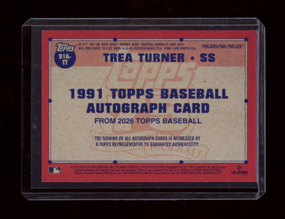 2026 Topps Trea Turner 1991 Topps Baseball 35th Anniversary Auto Red #/5