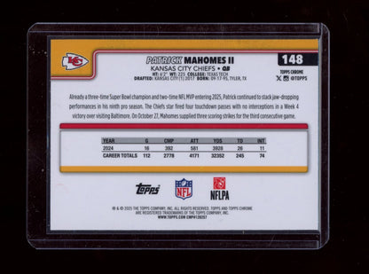 2025 Topps Chrome #148 Patrick Mahomes II Blue Wave Refractor #/150
