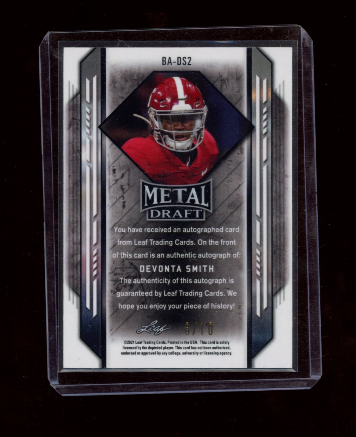 2021 Leaf Metal Draft #BA-DS2 DeVonta Smith Autographs Marbles Green #/10