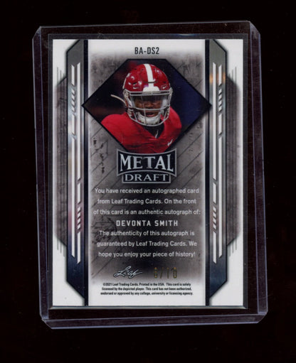 2021 Leaf Metal Draft #BA-DS2 DeVonta Smith Autographs Marbles Green #/10