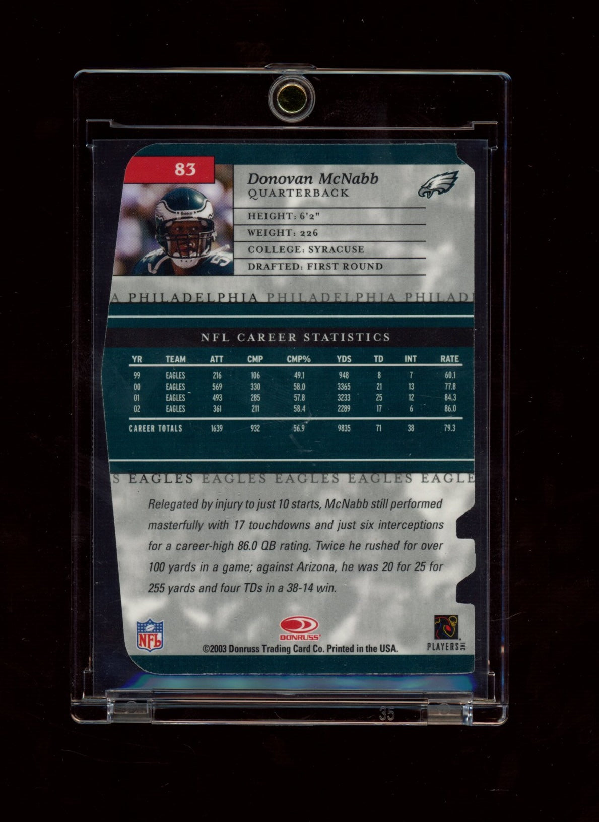2001 Playoff Preferred #83 Donovan McNabb Chicago Collection #/5