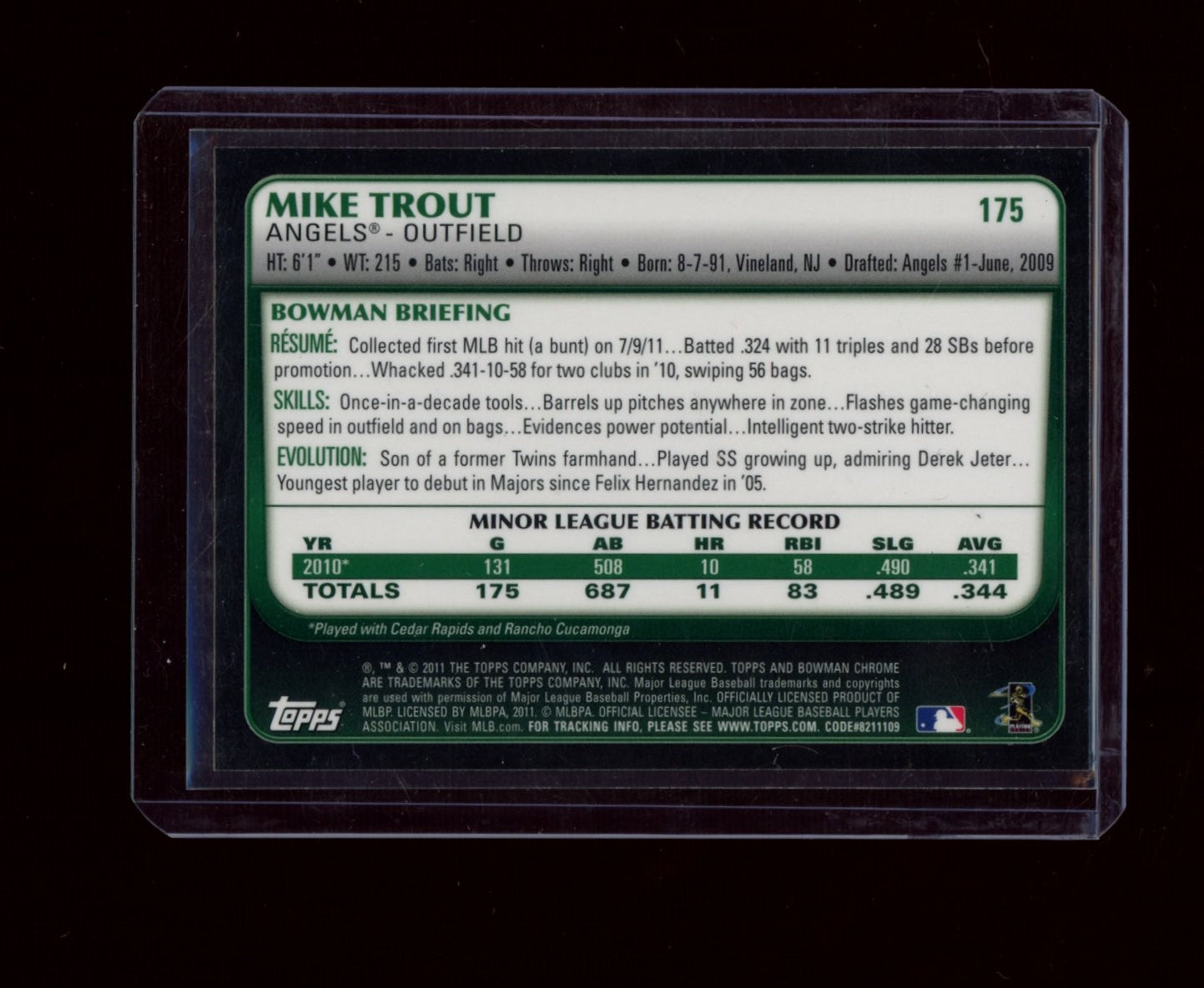 2011 Bowman Chrome #175 Mike Trout