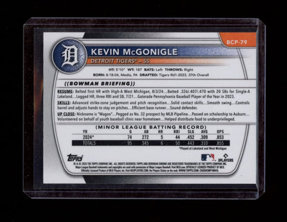 2025 Bowman #BCP-79 Kevin McGonigle Chrome Prospects Blue Refractor #/150