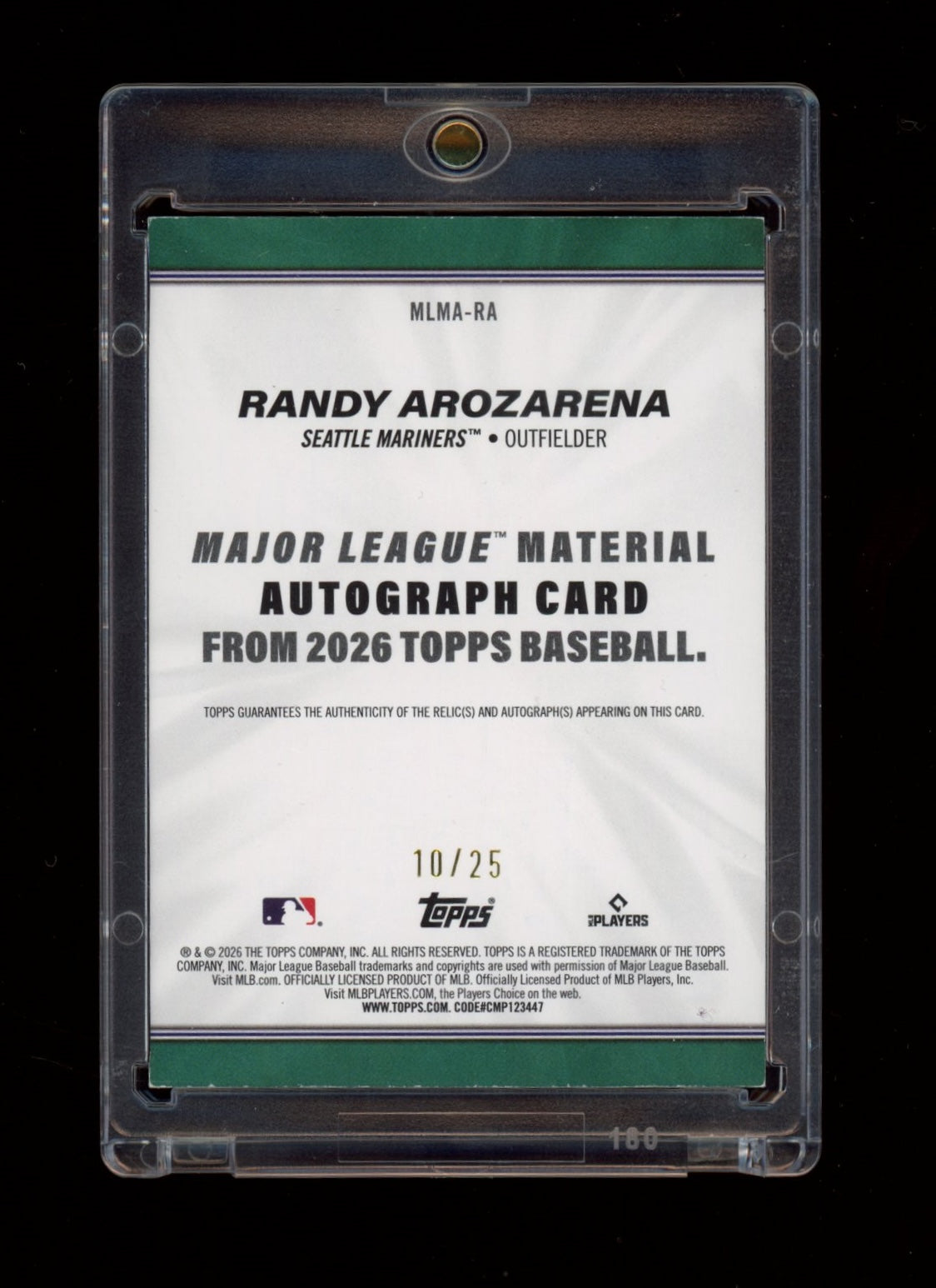 2026 Topps #MLMA-RA Randy Arozarena MLB Auto Orange #/25