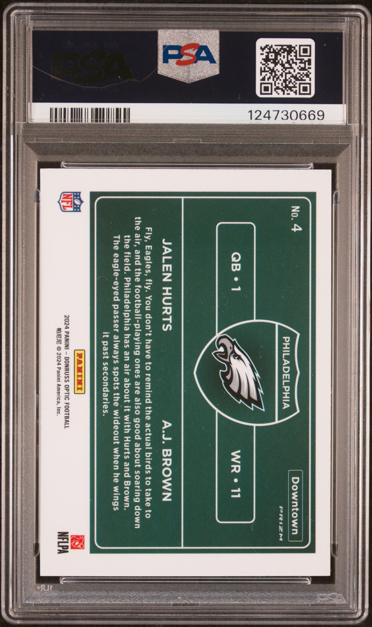 2024 Panini Donruss Optic Downtown Duos #4 Jalen Hurts/Aj Brown PSA 9