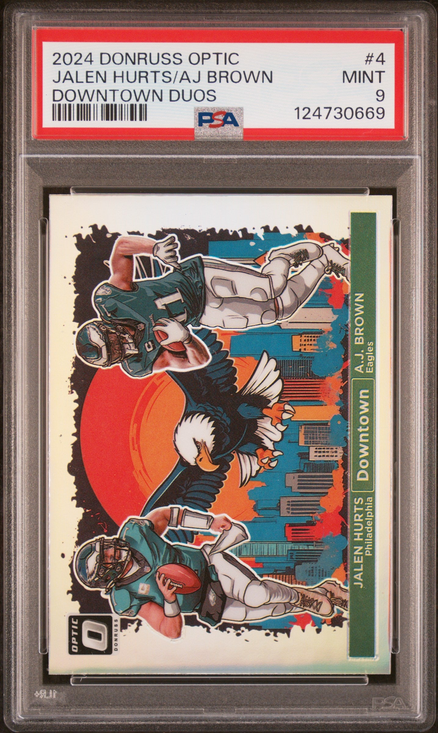 2024 Panini Donruss Optic Downtown Duos #4 Jalen Hurts/Aj Brown PSA 9
