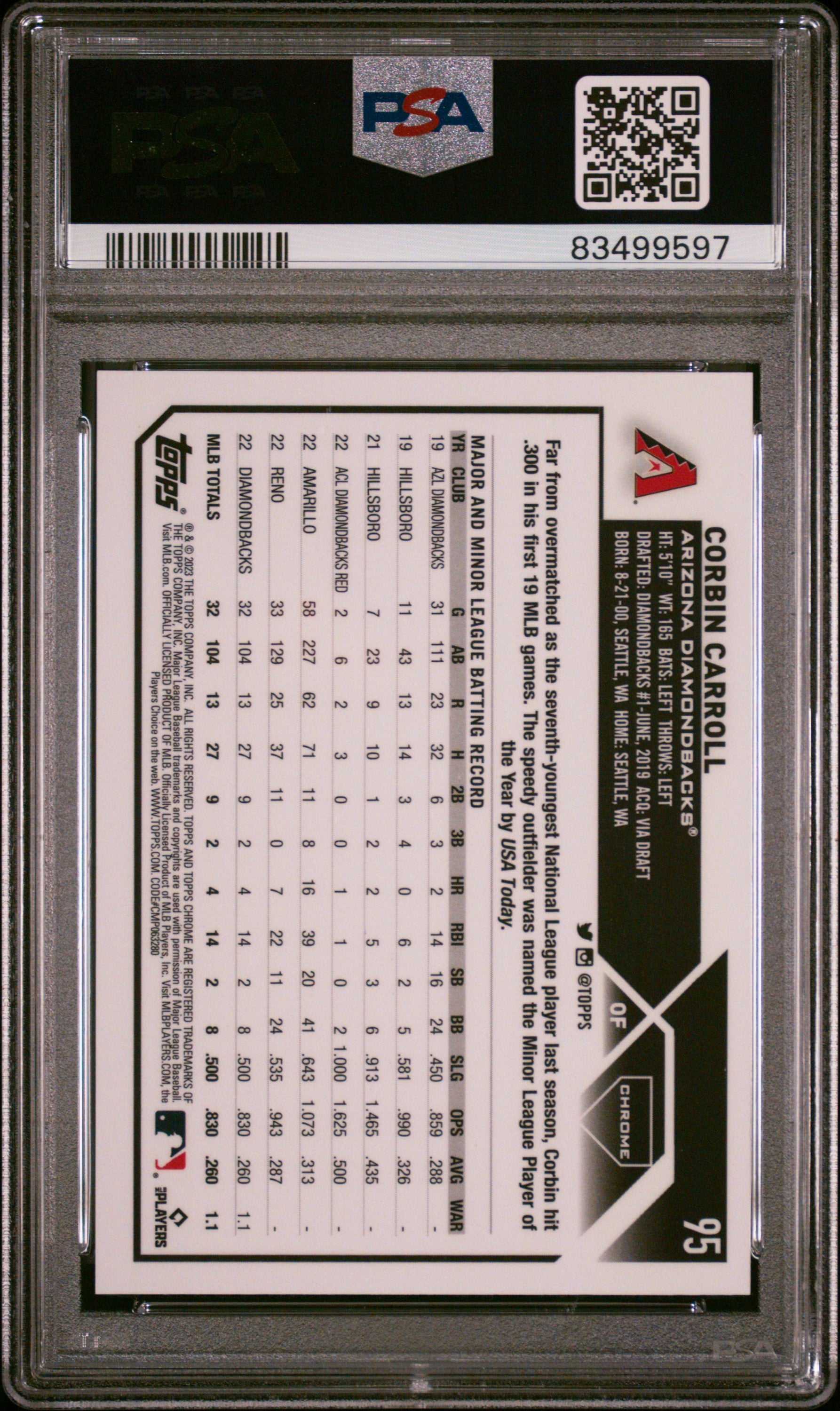 2023 Topps Chrome Logofractor Edition #95 Corbin Carroll Green Refractor PSA 10