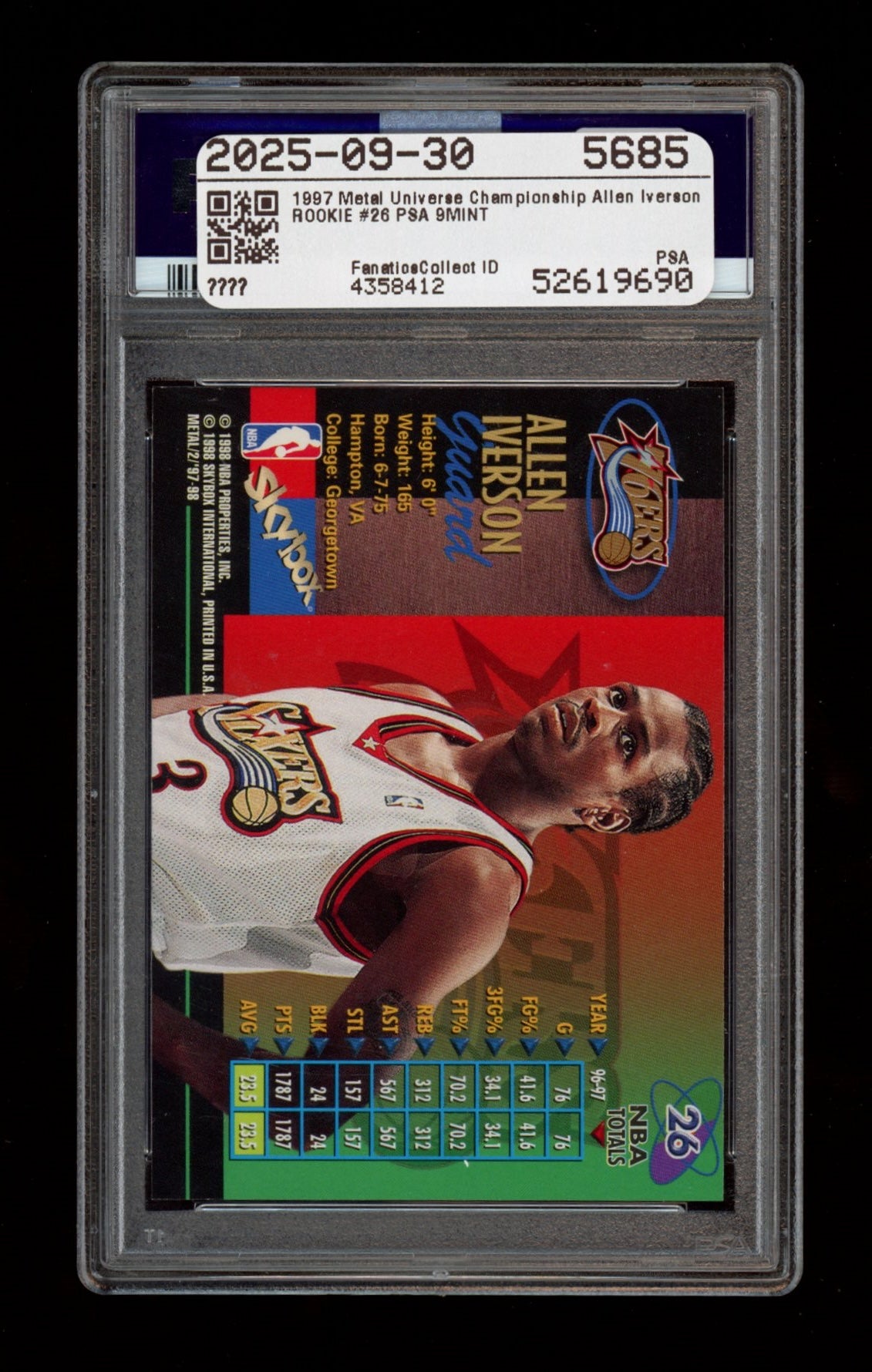 1997 Metal Universe Championship #26 Allen Iverson Championship PSA 9