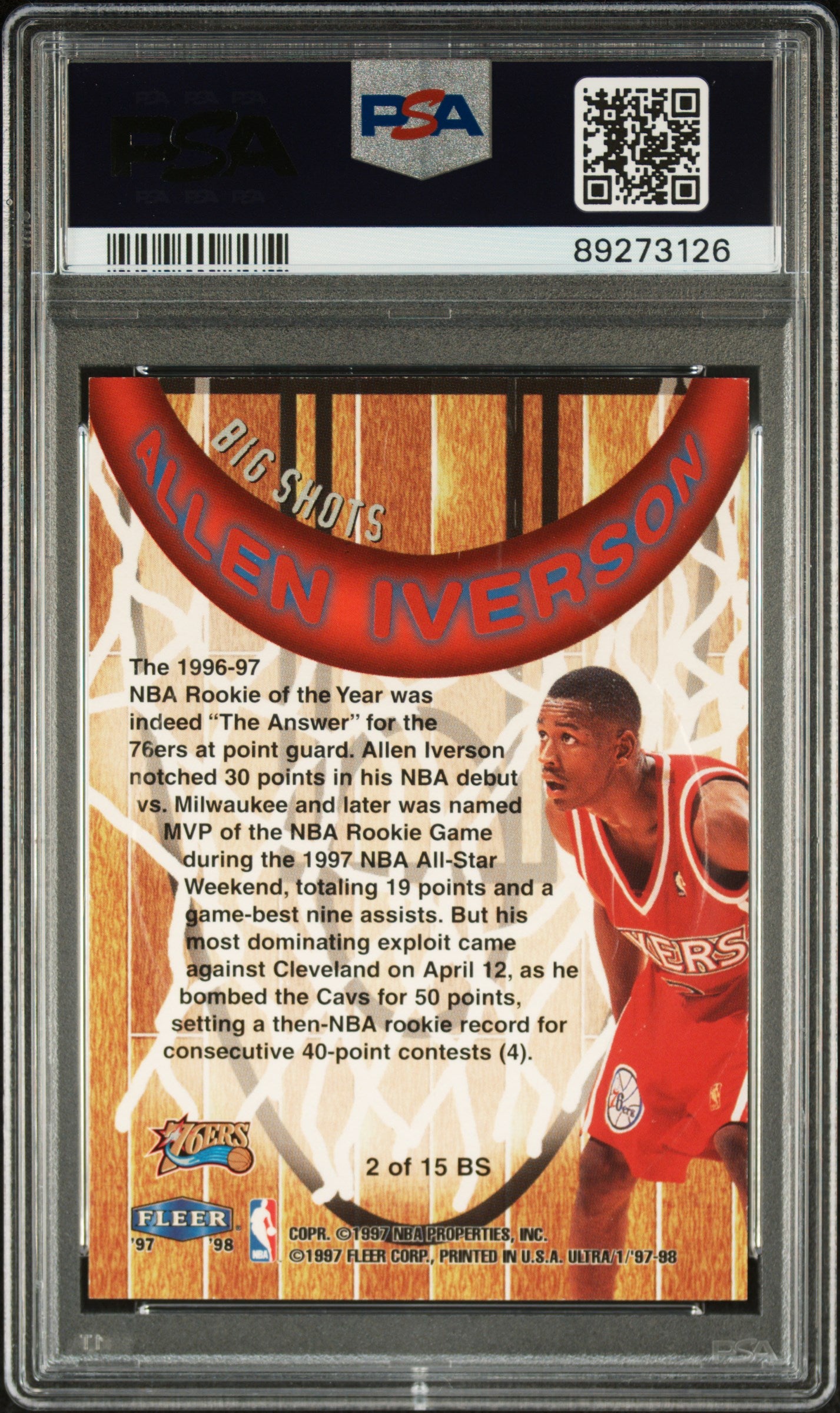 1997 Ultra Big Shots #2 Allen Iverson Big Shots PSA 9