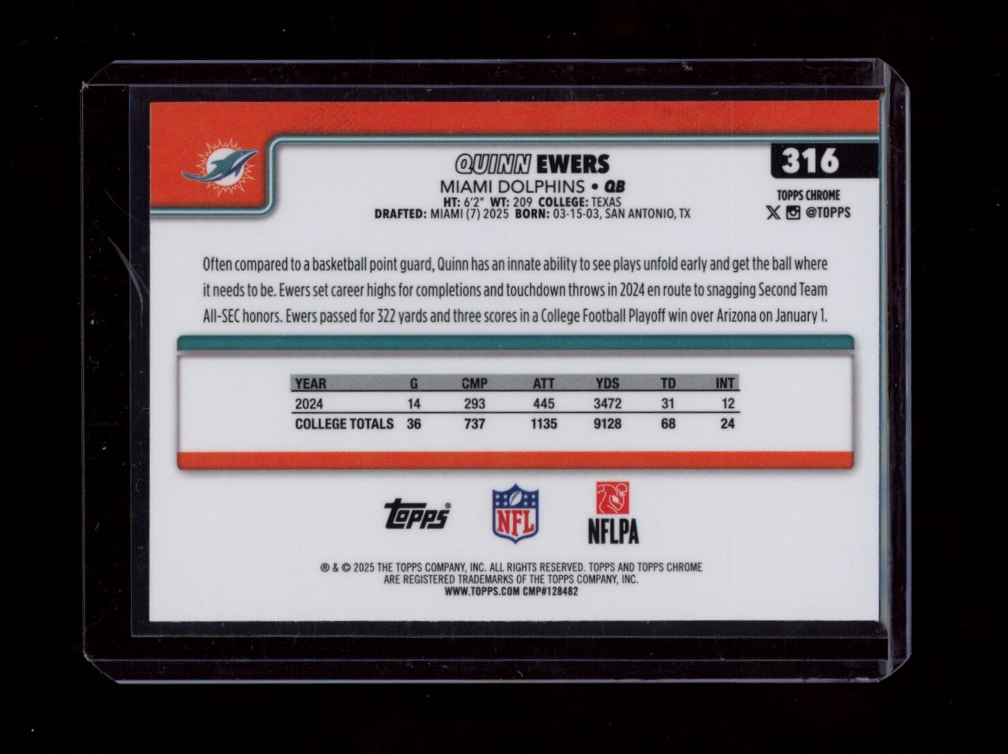 2025 Topps Chrome #316 Quinn Ewers Topps Lightboard Refractor