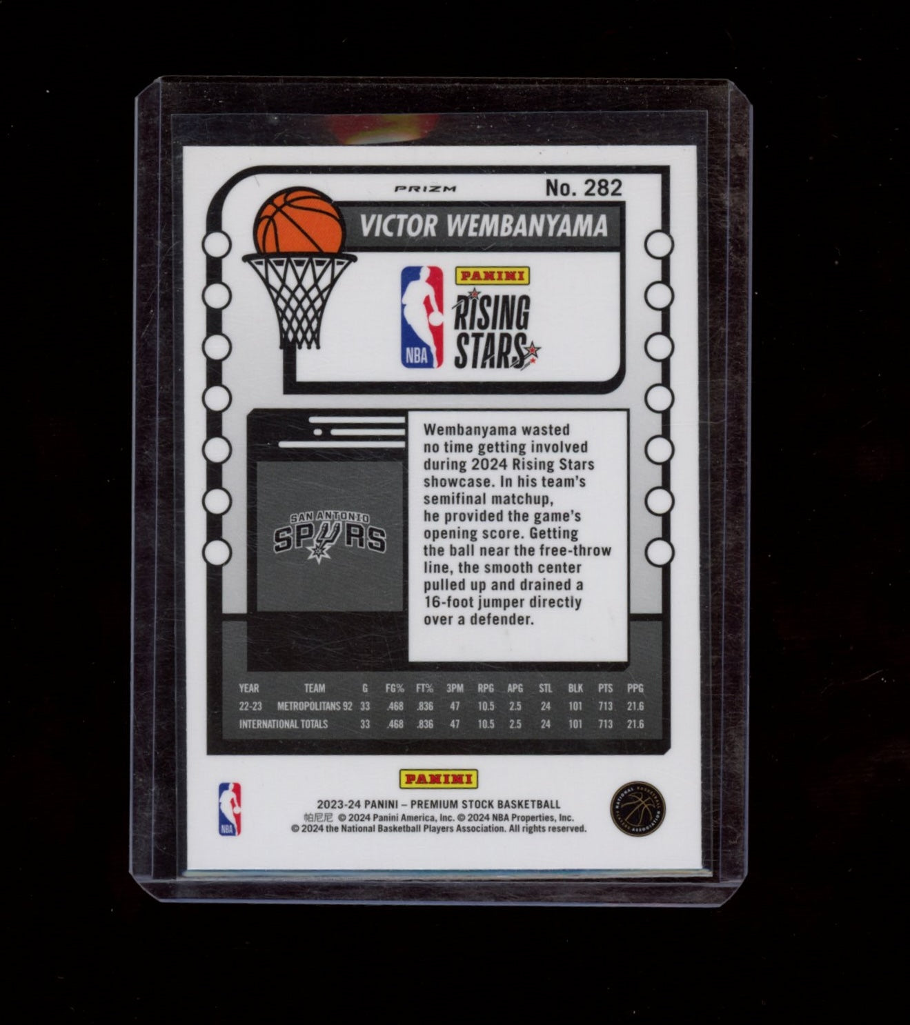 2023-24 Hoops Premium Stock #282 Victor Wembanyama Silver Prizm