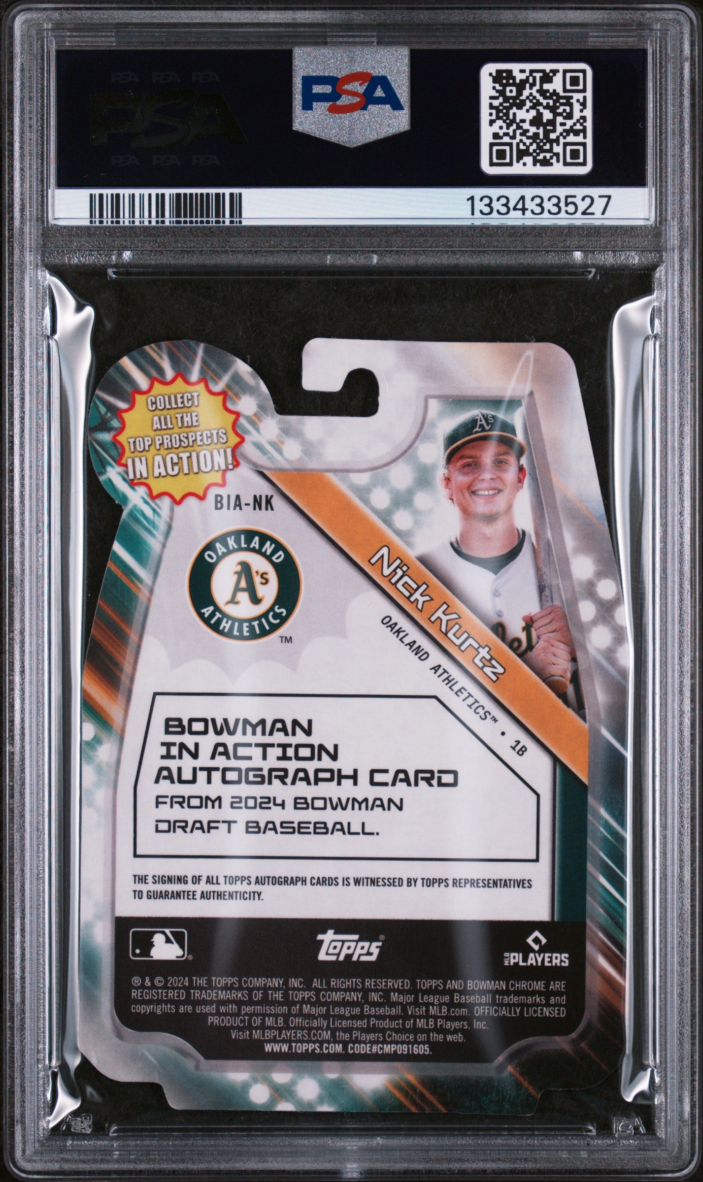 2024 Bowman Draft Bowman In Action Autographs #BIANK Nick Kurtz PSA 7