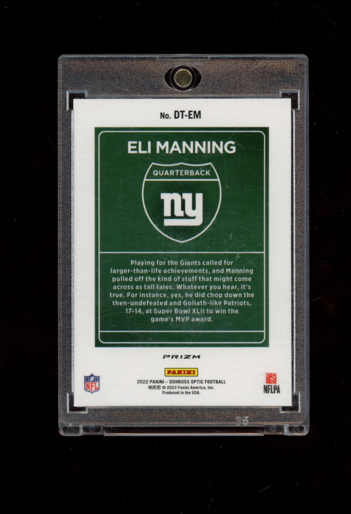 2022 Donruss Optic #DT-EM Eli Manning Downtown
