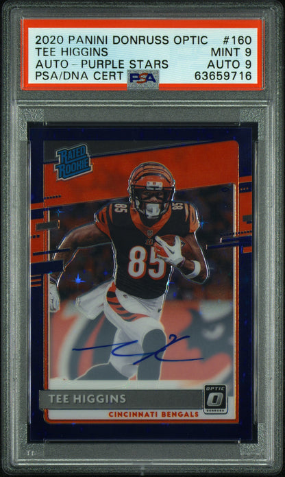 2020 Panini Donruss Optic #160 Tee Higgins Auto-Purple Stars PSA 9
