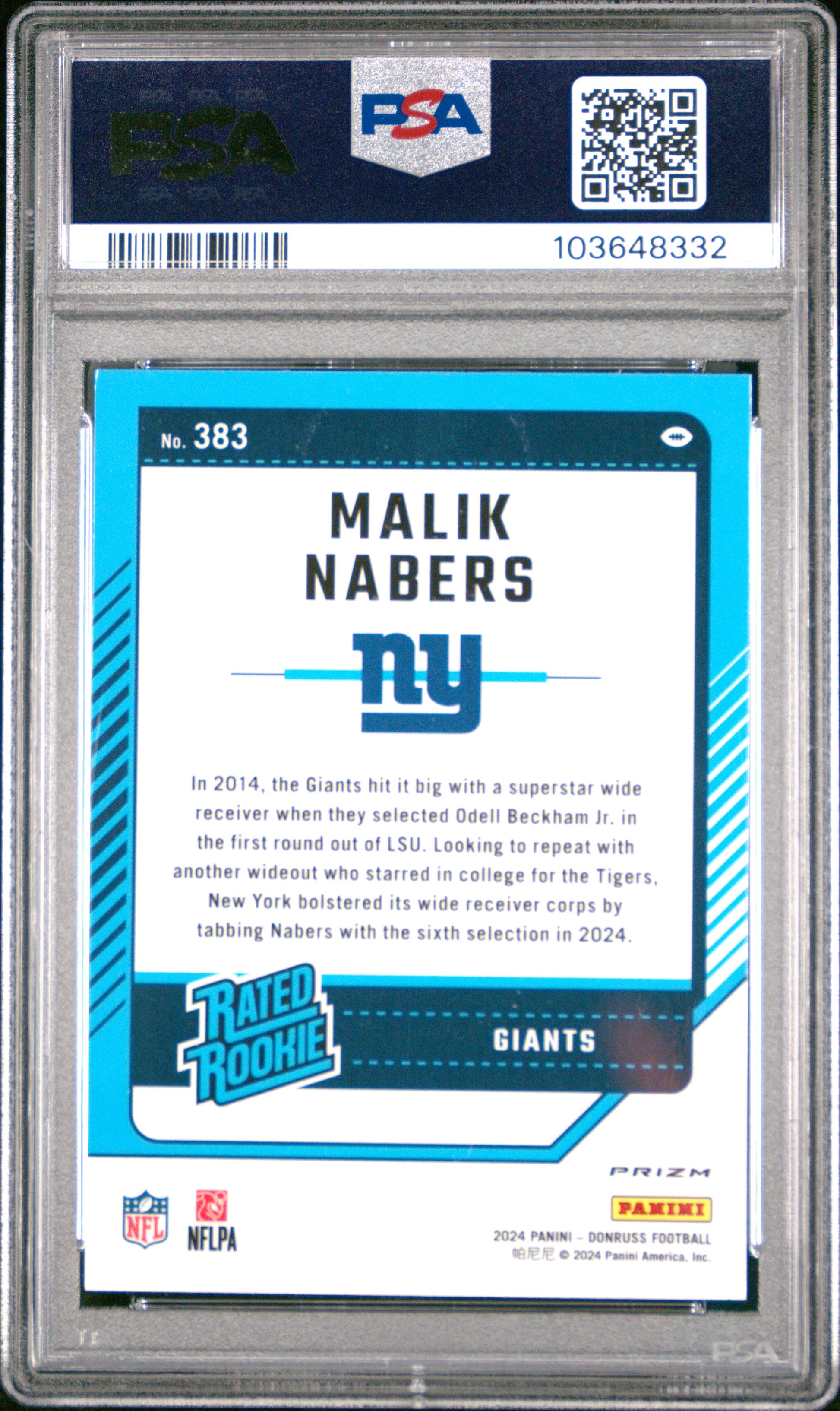 2024 Panini Donruss #383 Malik Nabers Optic Preview PSA 10