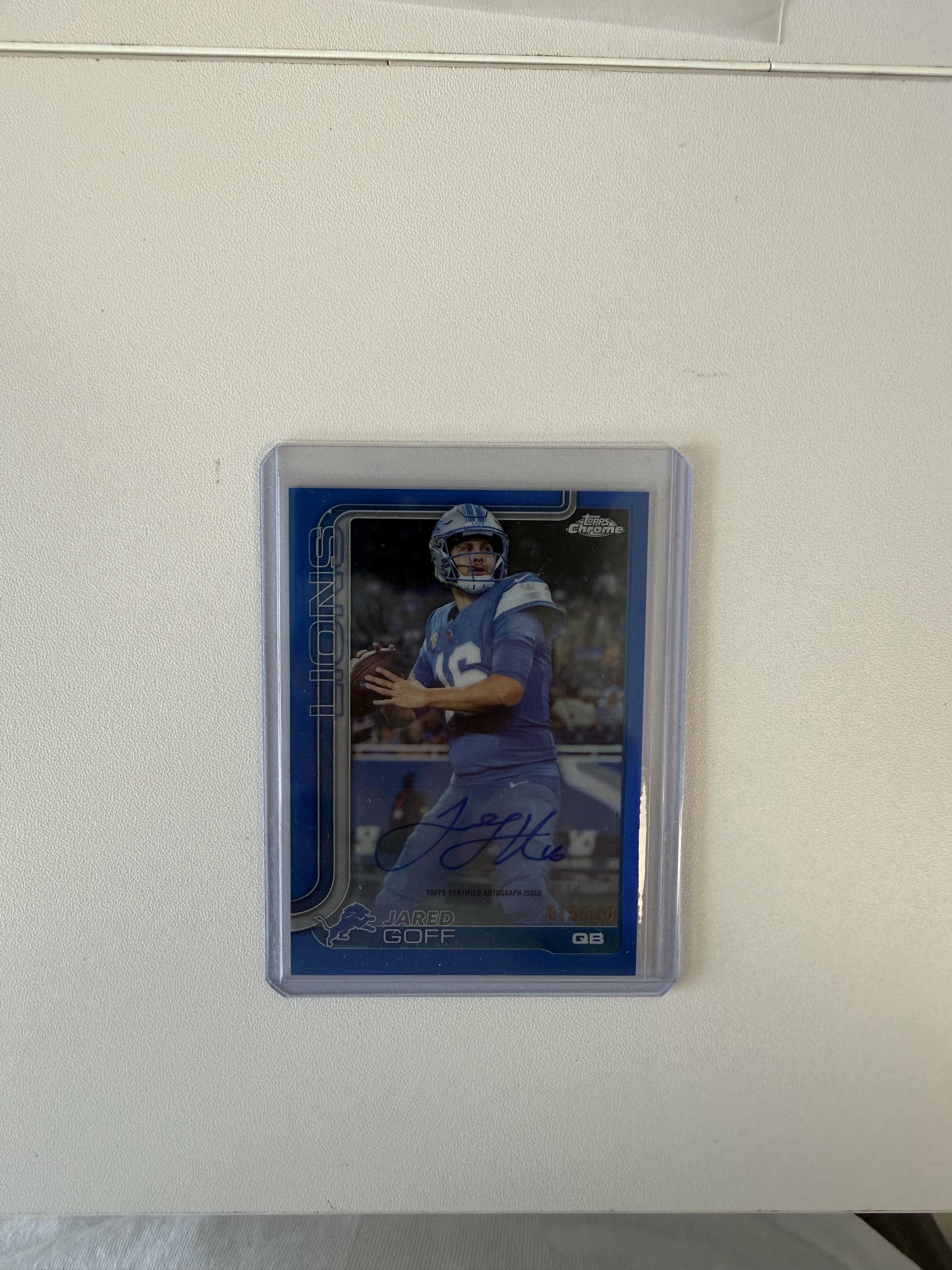 2025 Topps Chrome #BA-JGO Jared Goff Chrome Autographs Blue Refractor #/150