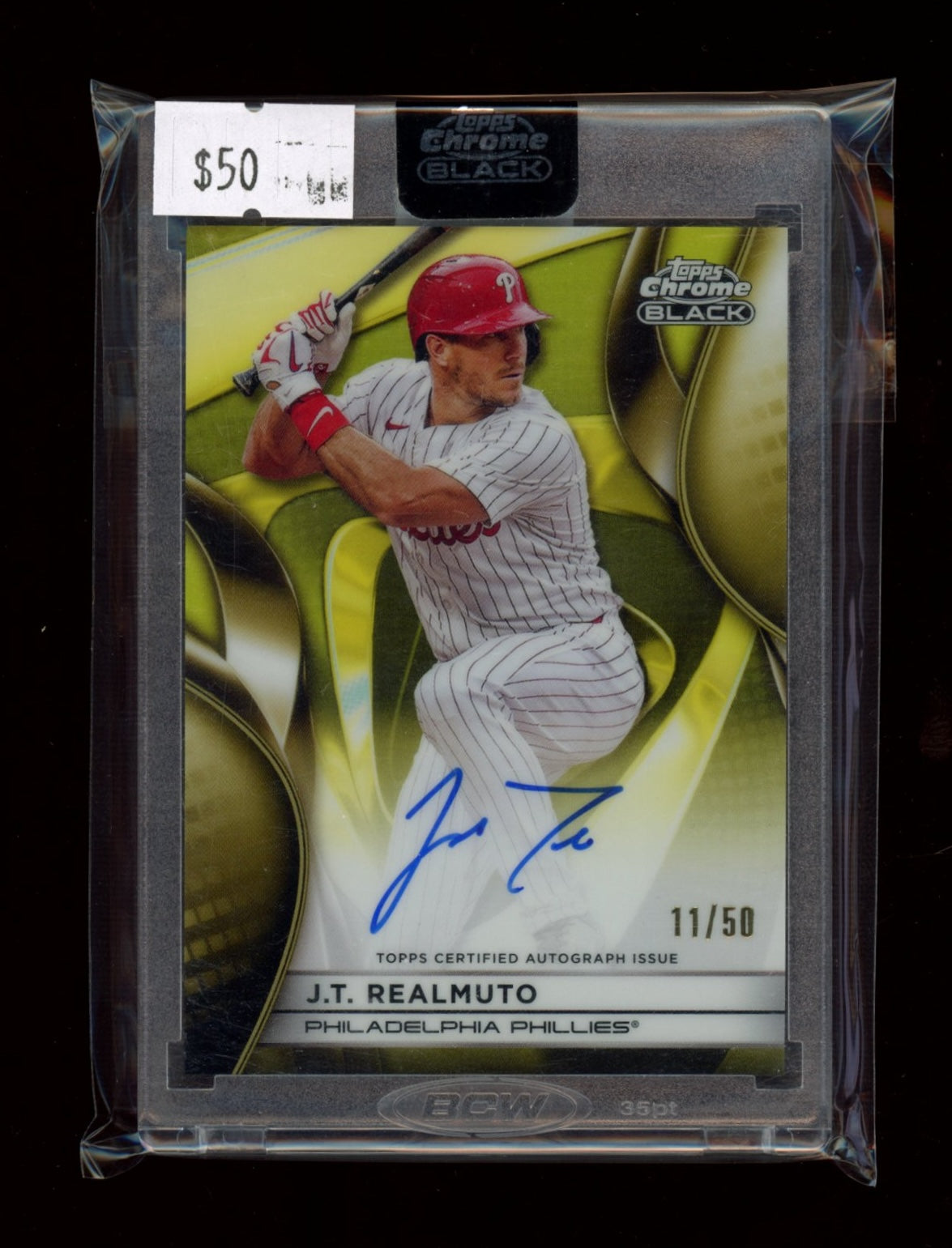 2025 Topps Chrome Black #CBA-JRE J.T. Realmuto Autographs Gold Refractors #/50