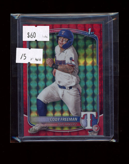 2025 Bowman #BCP-112 Cody Freeman Chrome Prospects Red Geometric Refractor #/5