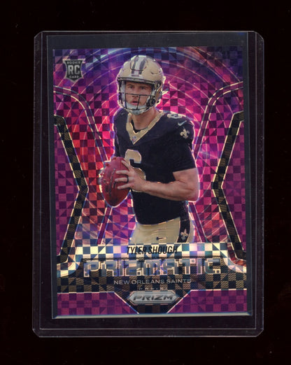 2025 Panini Prizm #16 Tyler Shough Prizmatic Purple Power #/49