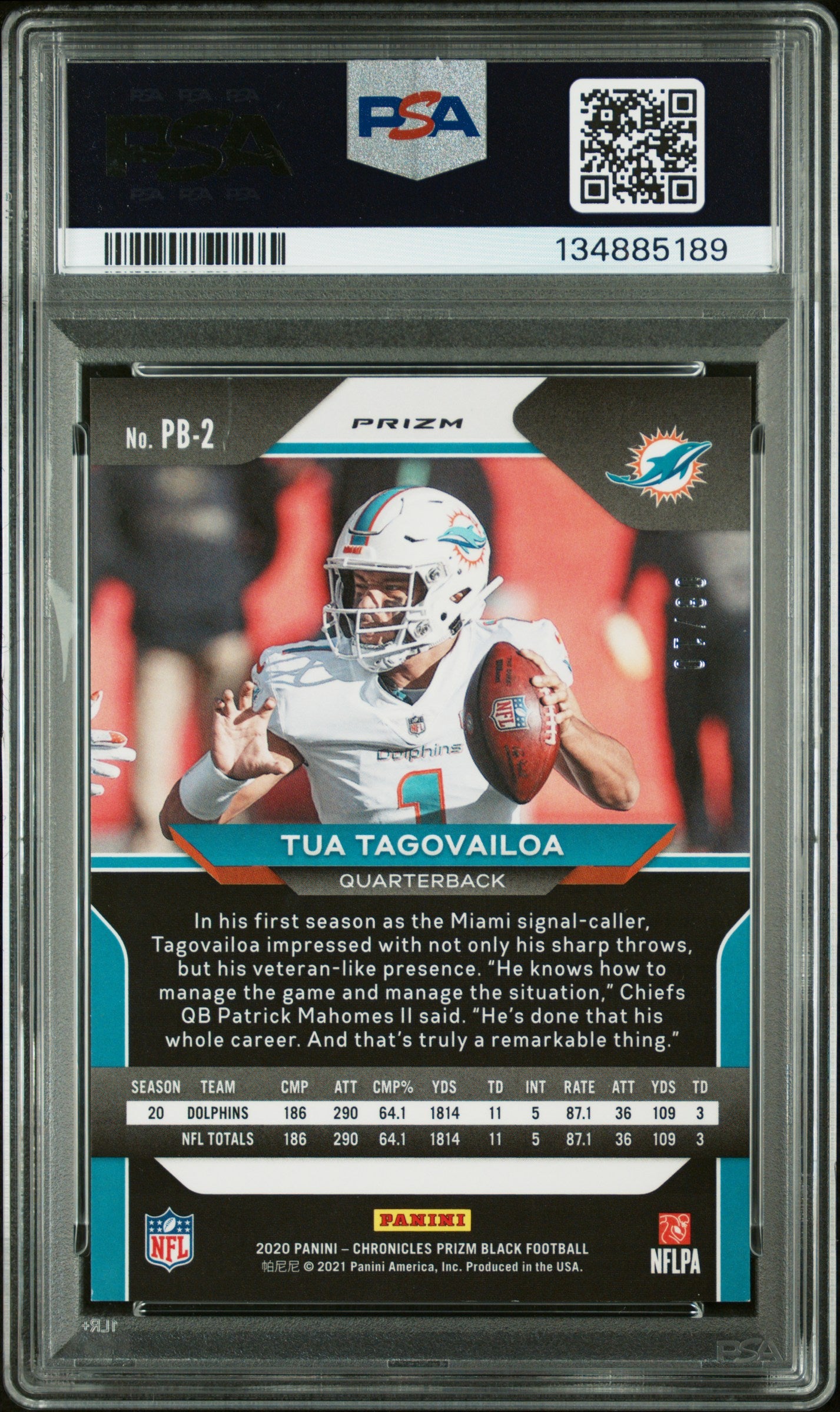 2020 Panini Chronicles Prizm Black #PB2 Tua Tagovailoa Prizm Black-Gold PSA 9