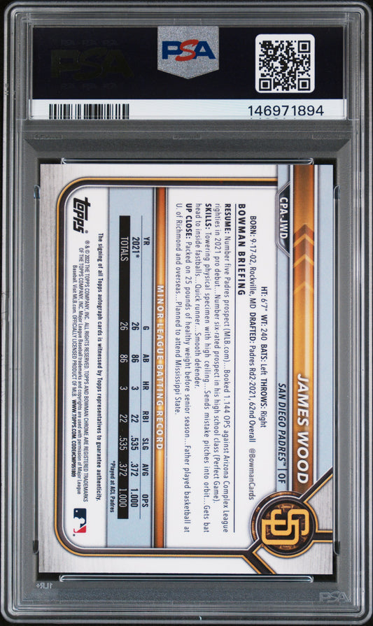 2022 Bowman Chrome Prospect Auto #CPAJWD James Wood PURPLE AUTO Ref. PSA 9