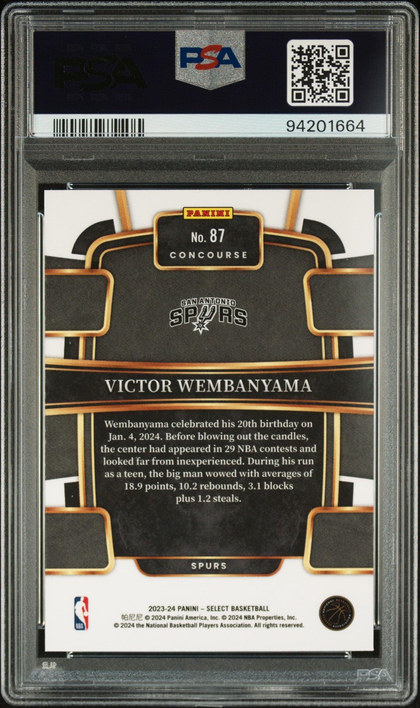 2023 Panini Select #87 Victor Wembanyama Blue PSA 10
