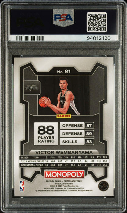 2023 Panini Prizm Monopoly #81 Victor Wembanyama PSA 10