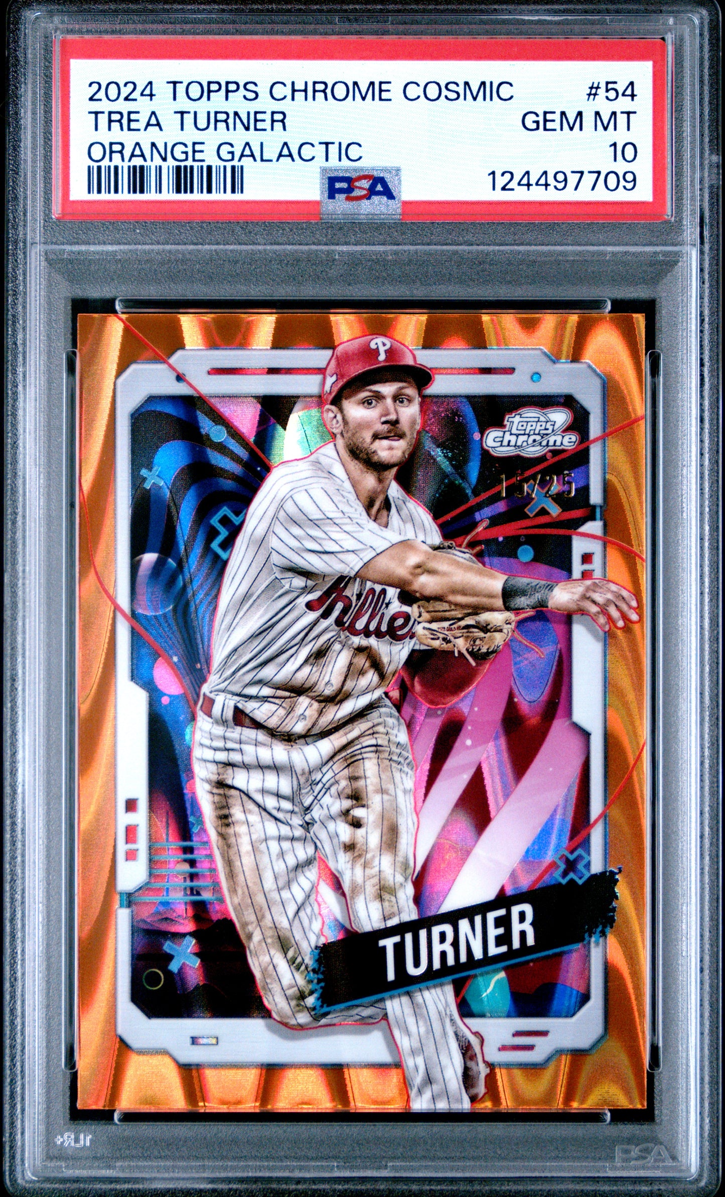 2024 Topps Cosmic Chrome #54 Trea Turner Orange Galactic PSA 10
