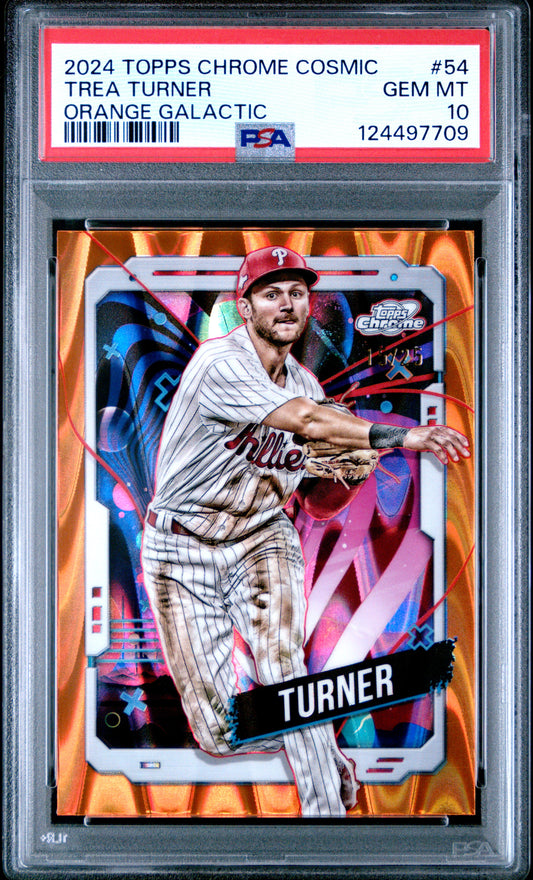 2024 Topps Cosmic Chrome #54 Trea Turner Orange Galactic PSA 10