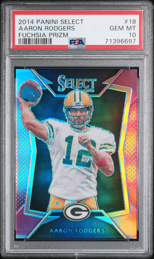 2014 Panini Select #18 Aaron Rodgers Fuchsia Prizm PSA 10