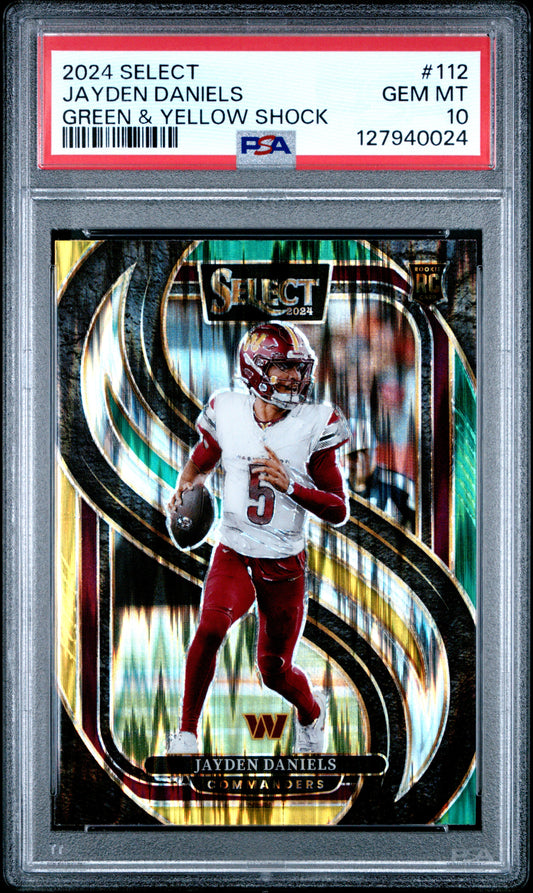 2024 Panini Select #112 Jayden Daniels Green & Yellow Shock PSA 10