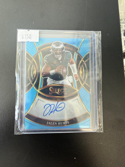 2025 Panini Select #SP-JLH Jalen Hurts Signatures Light Blue Prizm #/49