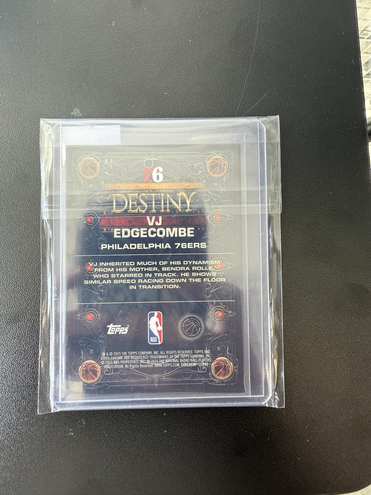 2025-26 Topps Chrome #D-3 VJ Edgecombe Destiny Gold Geometric Refractor #/50