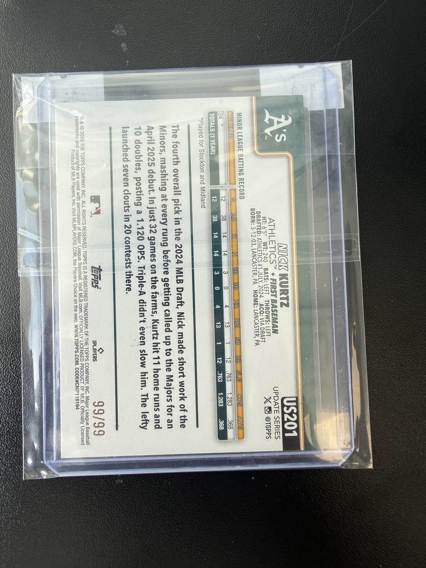 2025 Topps Update #US201 Nick Kurtz Green Holo Foil #/99