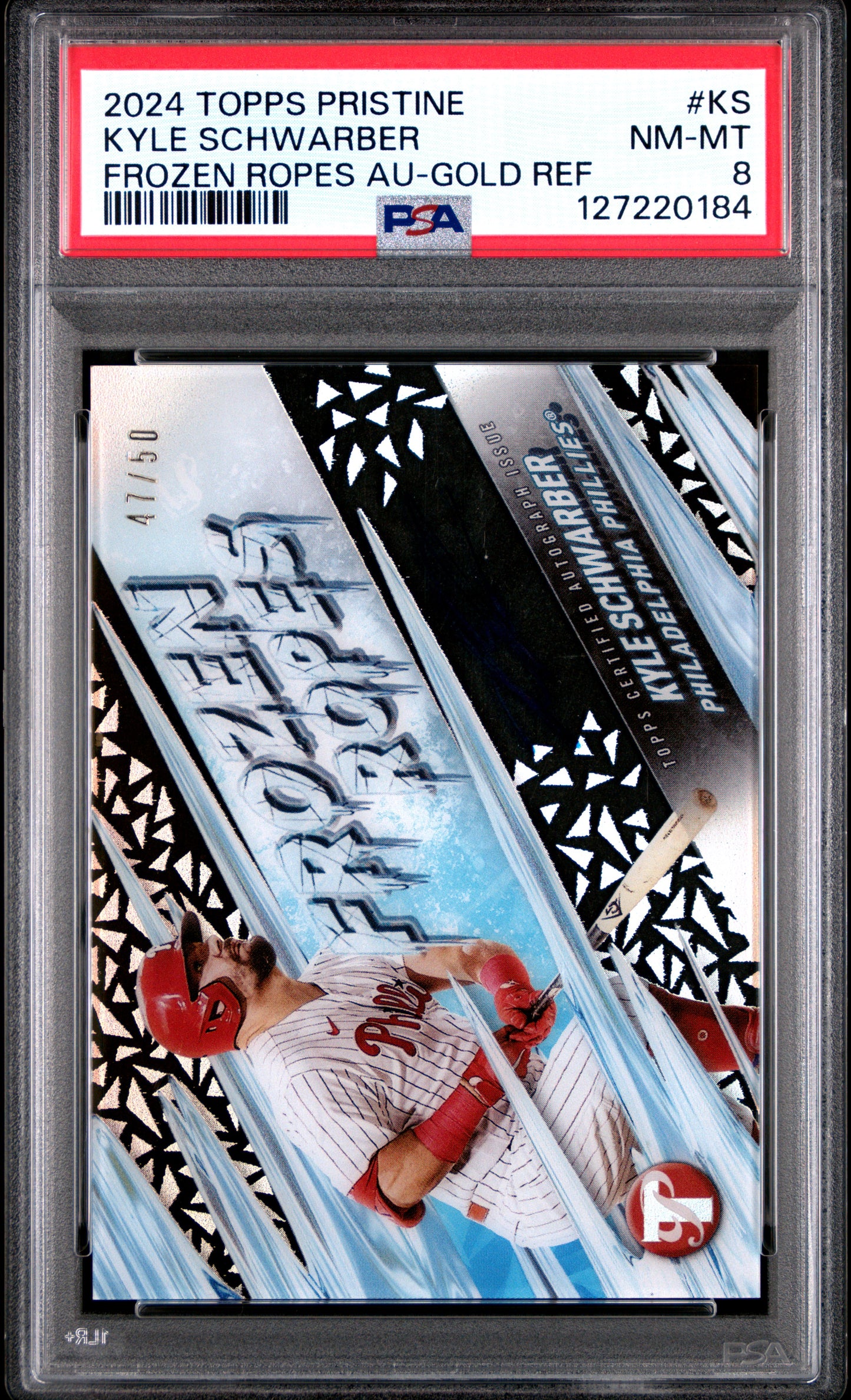 2024 Topps Pristine #KS Kyle Schwarber Frozen Ropes Auto Gold PSA 8