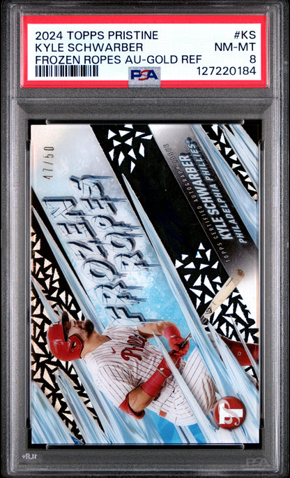 2024 Topps Pristine #KS Kyle Schwarber Frozen Ropes Auto Gold PSA 8