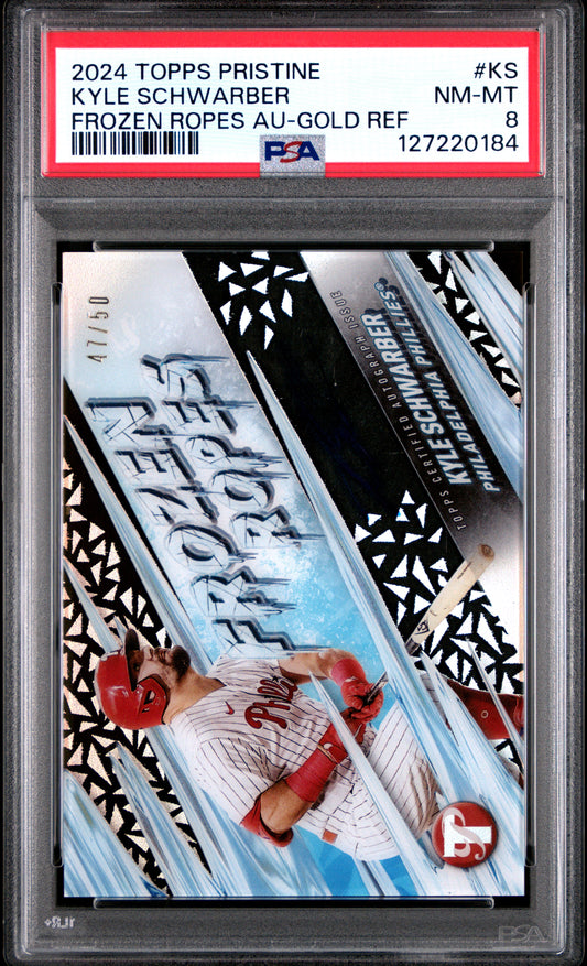 2024 Topps Pristine #KS Kyle Schwarber Frozen Ropes Auto Gold PSA 8