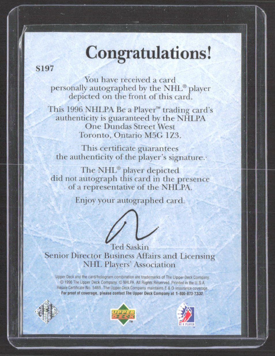 1995-96 Upper Deck Be a Player #S197 Patrick Roy Autographs