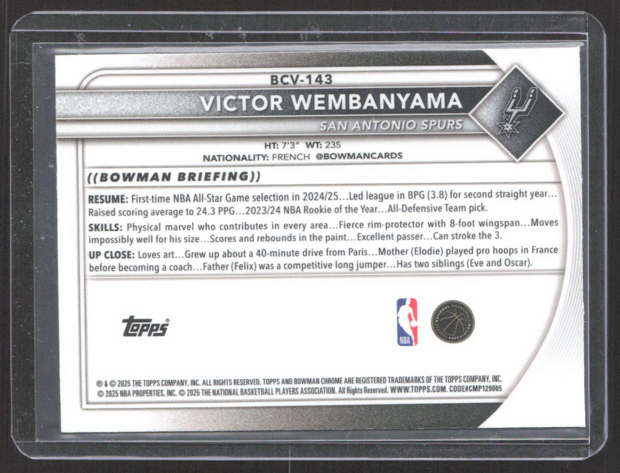 2025-26 Bowman #BCV-143 Victor Wembanyama Chrome Purple Refractors #/250
