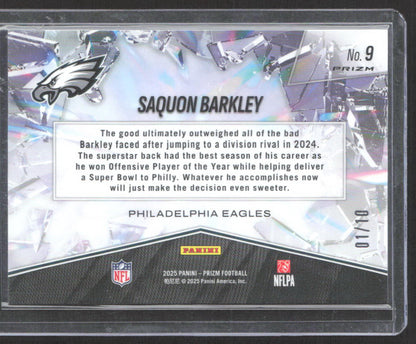 2025 Panini Prizm #9 Saquon Barkley Prizm Break Gold #/10