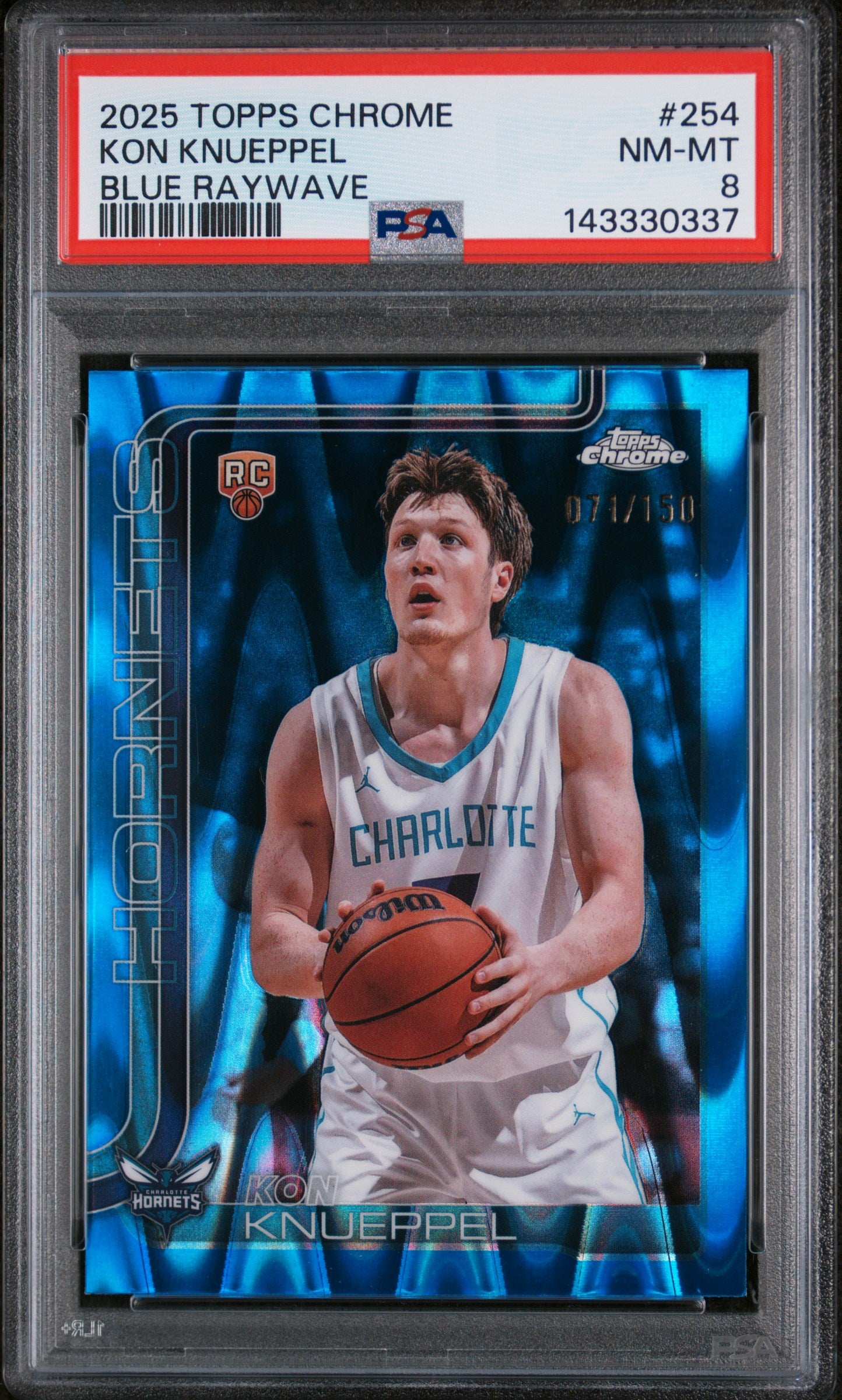 2025 Topps Chrome #254 Kon Knueppel Blue Raywave PSA 8