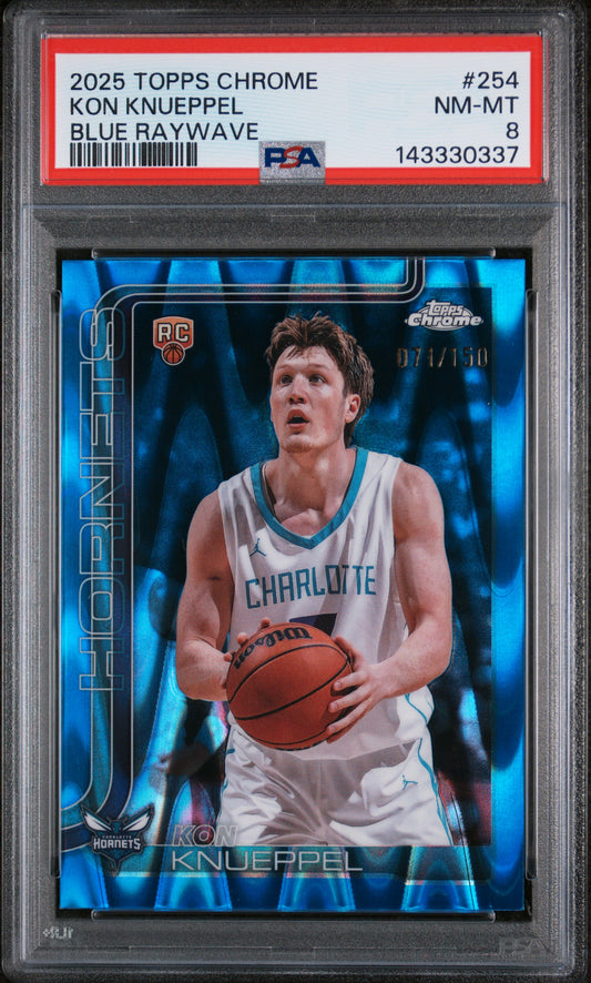2025 Topps Chrome #254 Kon Knueppel Blue Raywave PSA 8