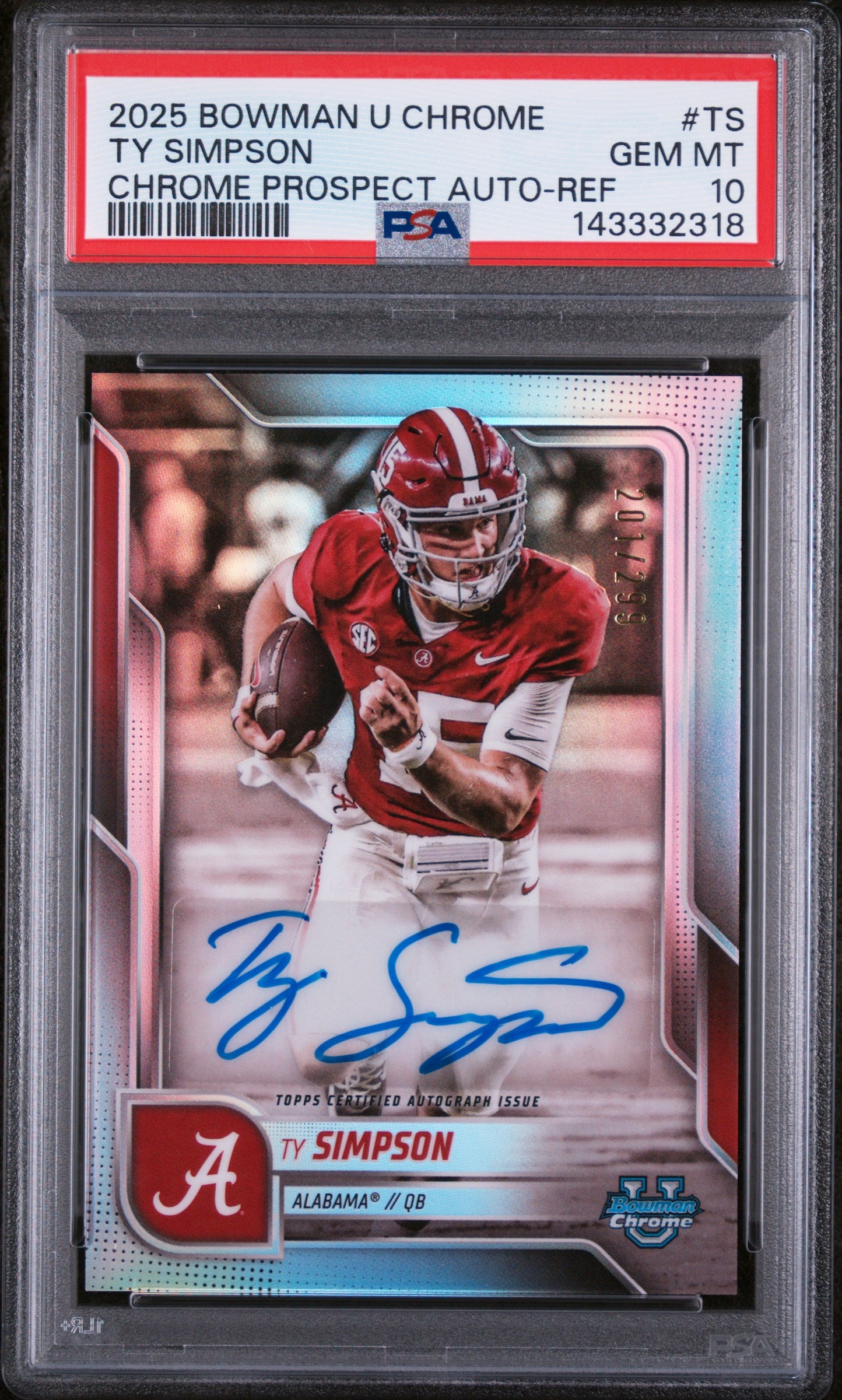 2025 Bowman U Chrome Ty Simpson Prospect Autographs Refractor PSA 10 #/299