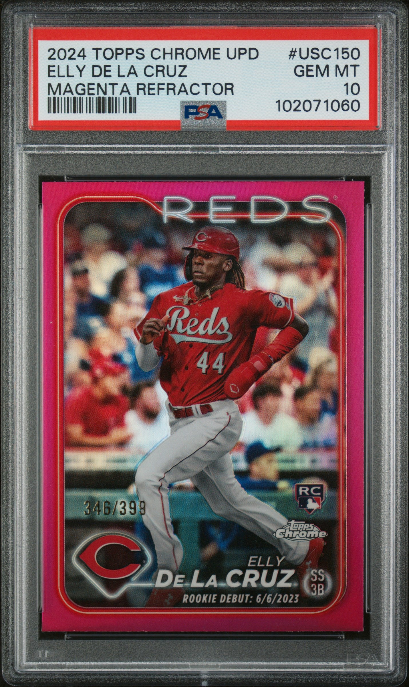 2024 Topps Chrome Update #USC150 Elly De La Cruz Magenta Refractor PSA 10