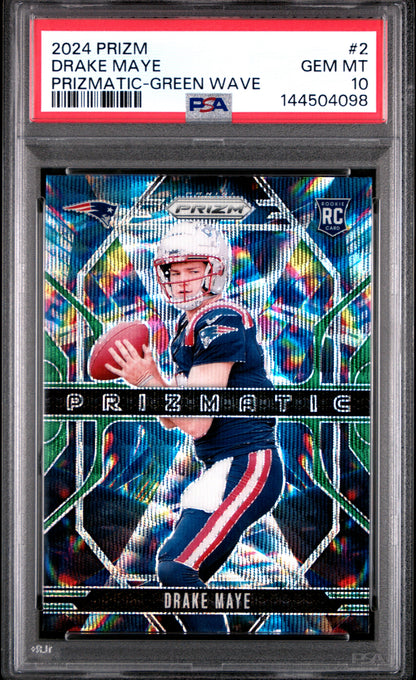 2024 Panini Prizm Prizmatic #2 Drake Maye Prizmatic-Green Wave PSA 10